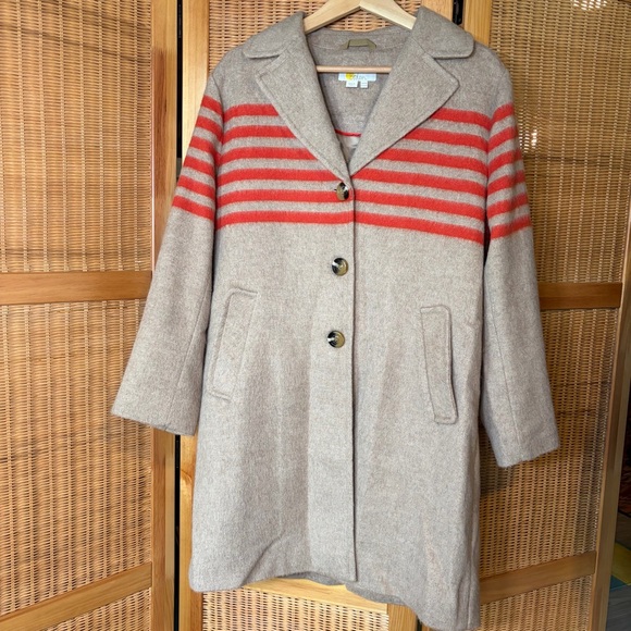 Boden Tan and Orange Striped Wool Coat 3-button size US 10 - Picture 2 of 12